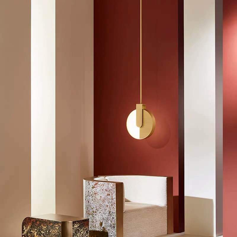 pendant light LED design with minimalist gold metal disc