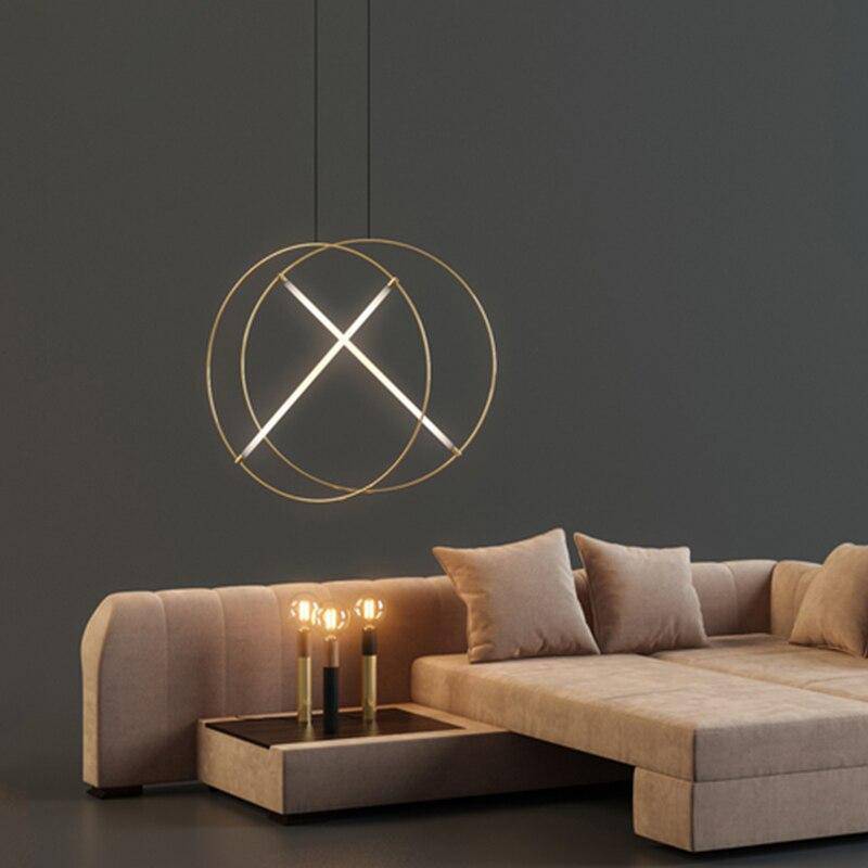 pendant light LED design with golden circle and Creative light tube