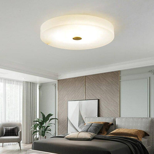 Lámpara de techo design LED de mármol redondeado con disco dorado Villa