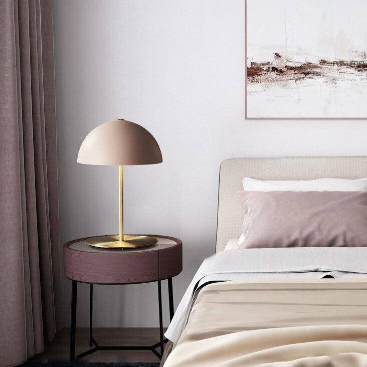 LED design table lamp with gold base and lampshade Mushroom style