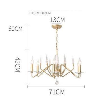 Araña design LED con ramas doradas y lámparas de vela de cristal