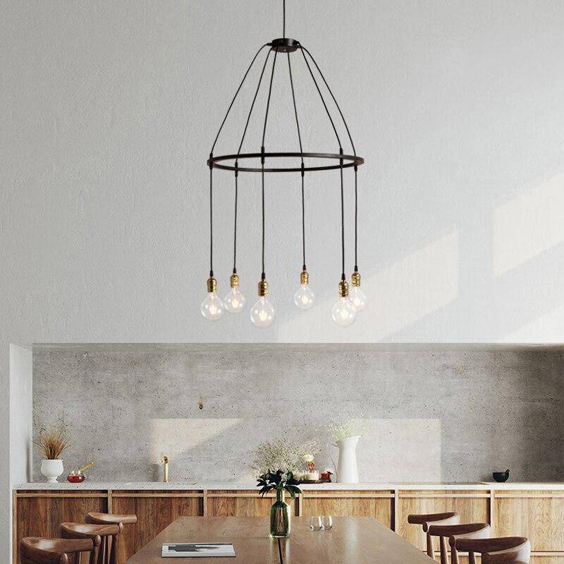 pendant light industrial LED with several retro bulbs