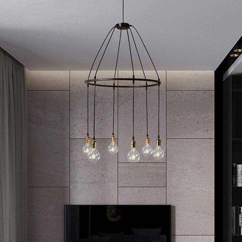 pendant light industrial LED with several retro bulbs