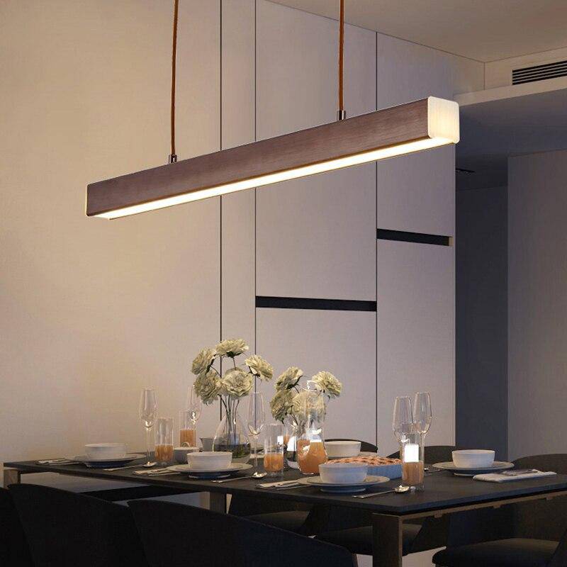 Lámpara de suspensión moderno LED alargado en imitación de madera