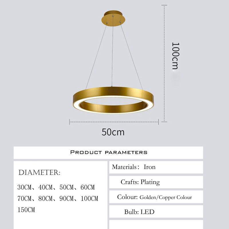 Lámpara de suspensión design LED con anillo metálico de borde grueso Lujo