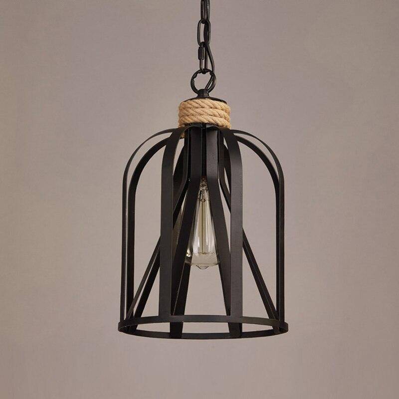 pendant light rustic LED with black metal cage industrial style