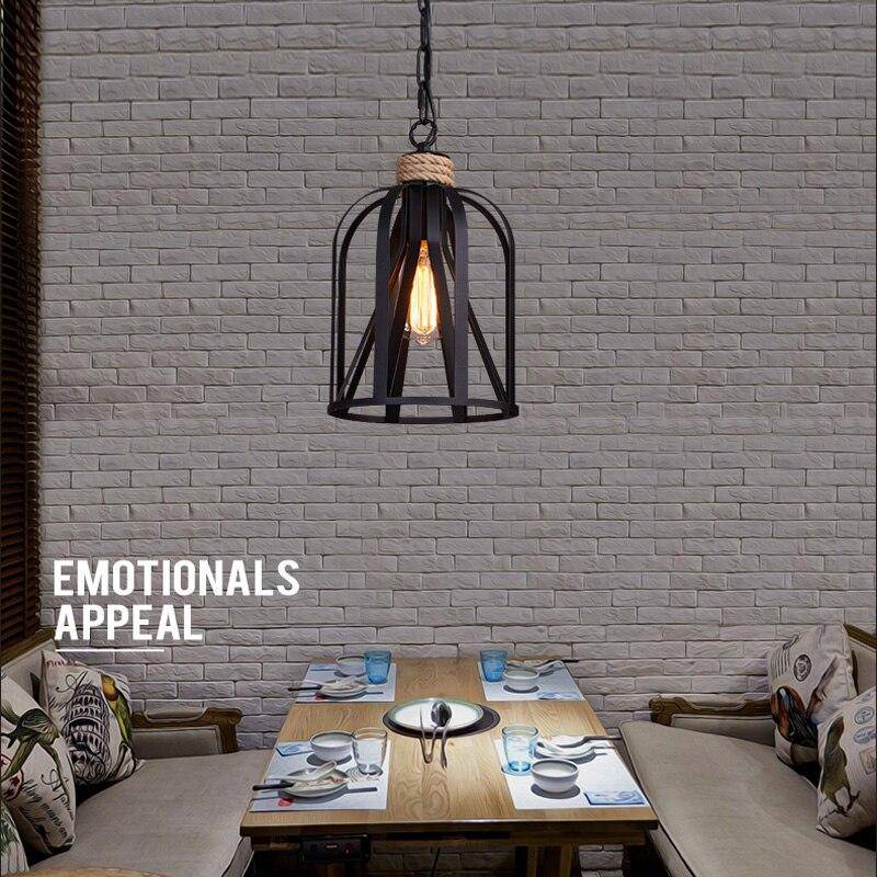 pendant light rustic LED with black metal cage industrial style