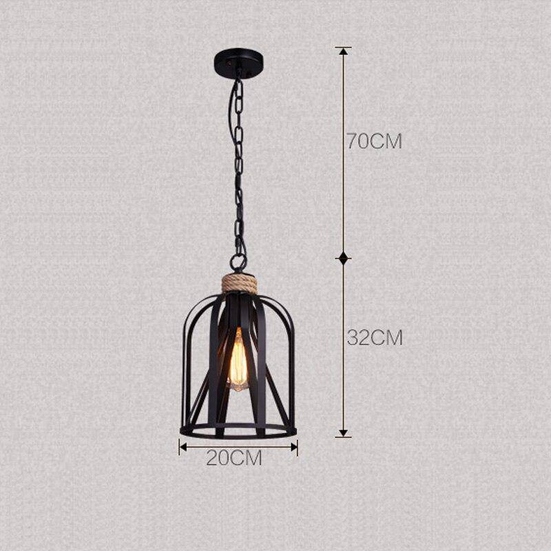 pendant light rustic LED with black metal cage industrial style