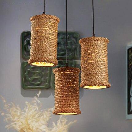 pendant light LED backlight with lampshade cylindrical rattan