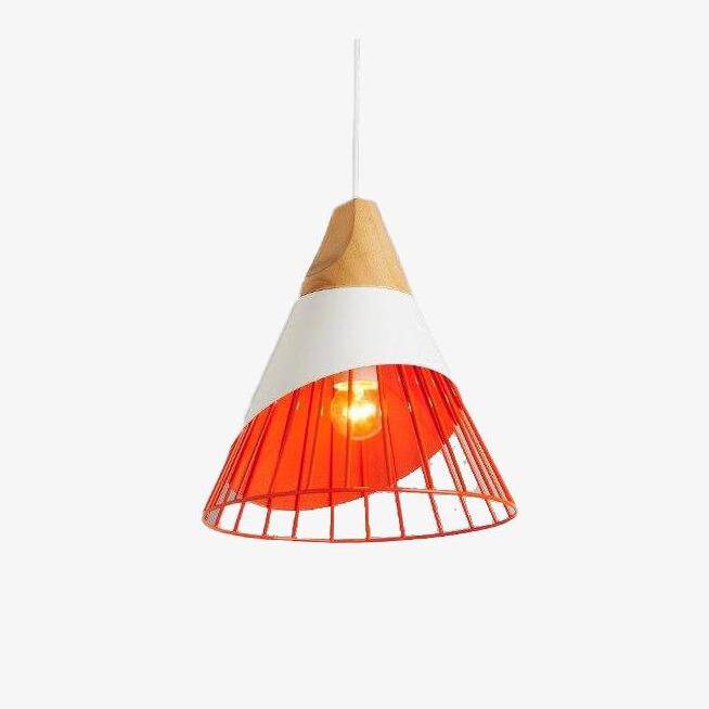 pendant light wooden cone and colored aluminum cage