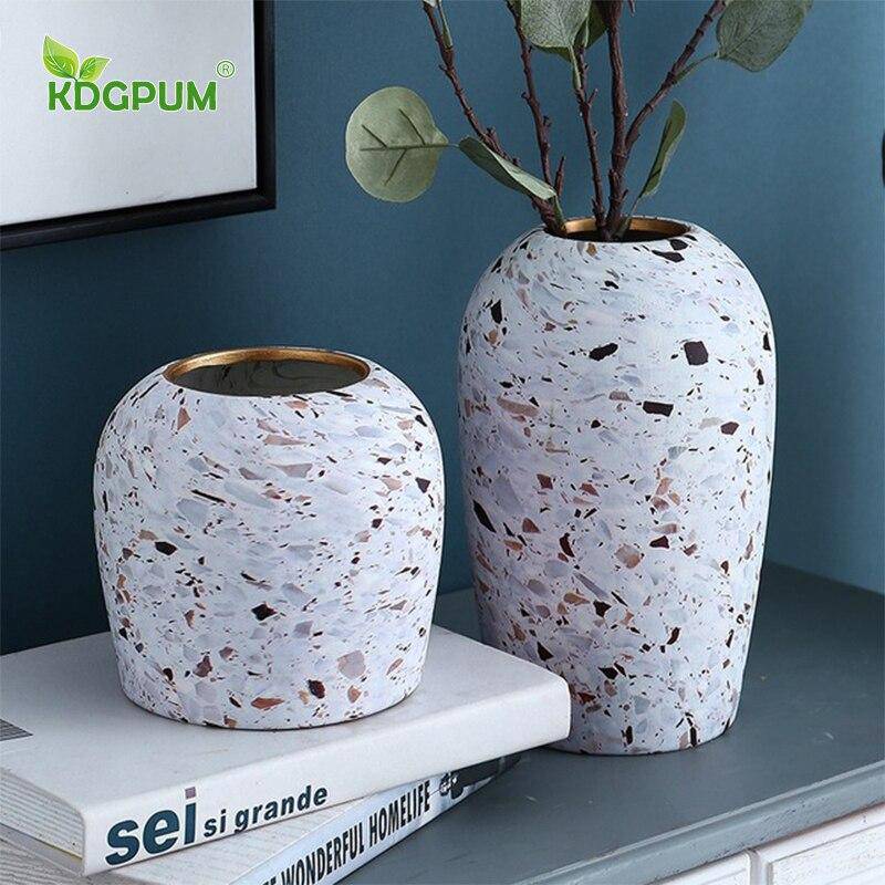 Terrazzo style ceramic design vase white