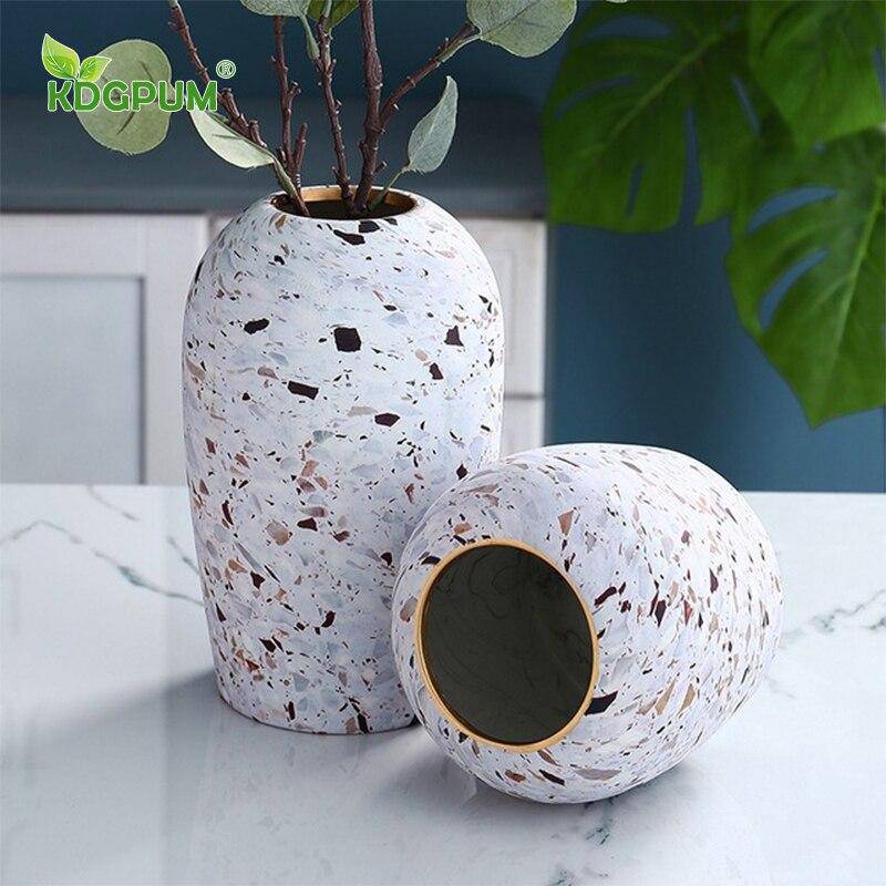 Terrazzo style ceramic design vase white