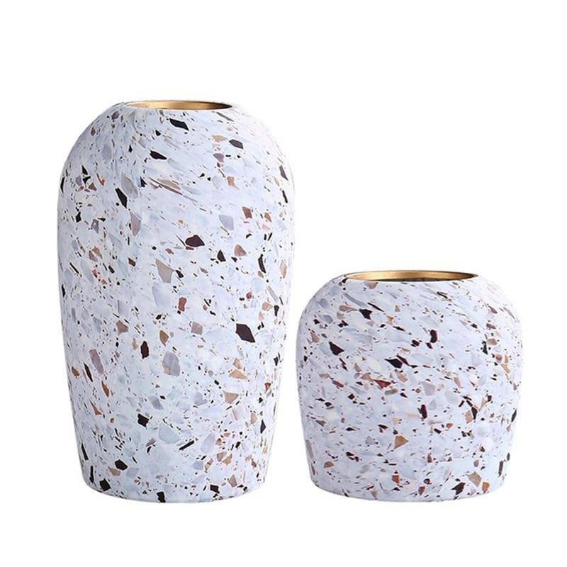 Terrazzo style ceramic design vase white