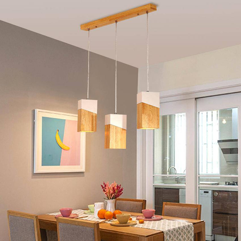 Suspension moderne LED en cube de bois design