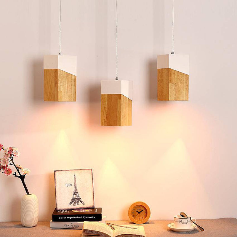 Suspension moderne LED en cube de bois design