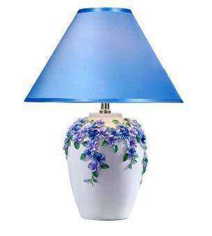 Lámpara de cabecera moderna con flores y pantalla de tela (varios colores)