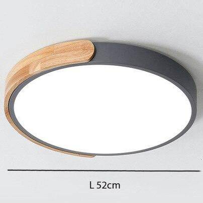 Plafonnier LED rond en métal et bois arrondi Macaron