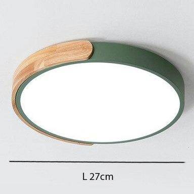 Plafonnier LED rond en métal et bois arrondi Macaron