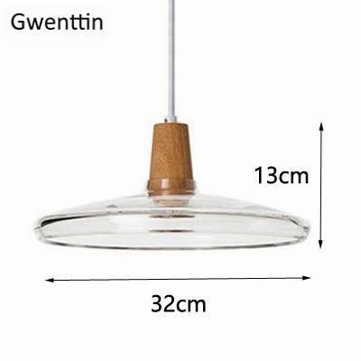 Suspension design LED en bois avec abat-jour arrondi en verre Nordic