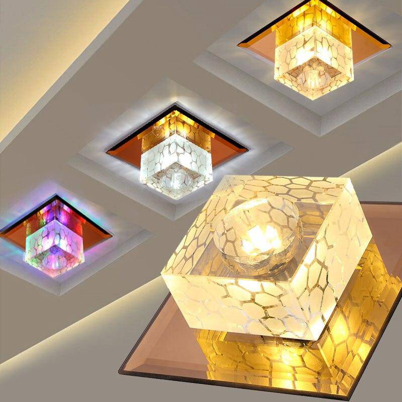 Lámpara de techo LED de cristal cúbico con base cromada