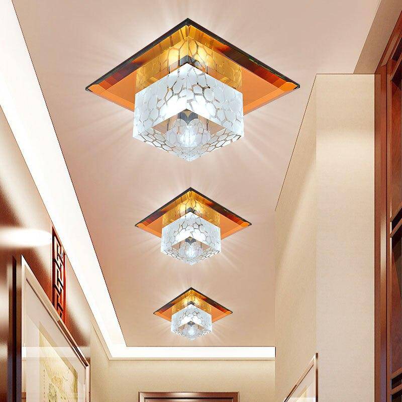 Lámpara de techo LED de cristal cúbico con base cromada