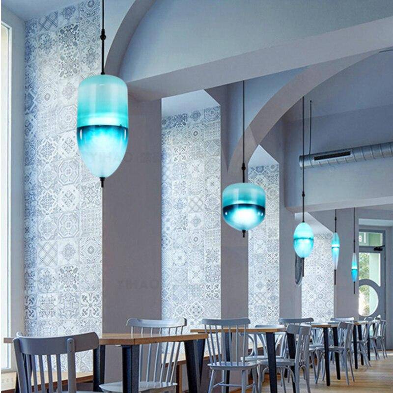 Lámpara de suspensión design LED de cristal azul de diferentes formas