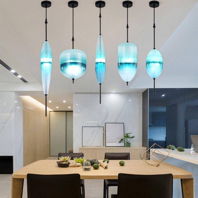 Multi-shape blue glass LED design pendant light