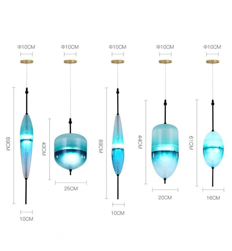 Lámpara de suspensión design LED de cristal azul de diferentes formas