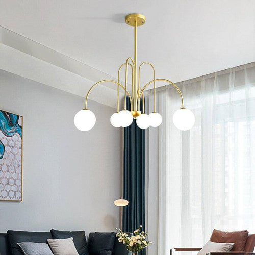 LED design chandelier with golden branches and glass balls Light