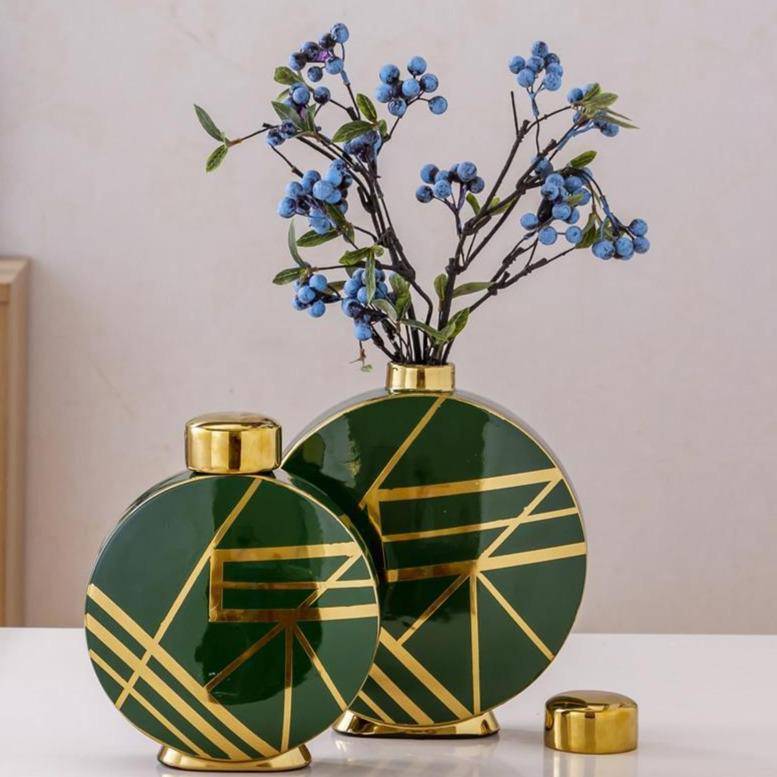 Vase design noir aux motifs géométriques abstraits dorés Luxury
