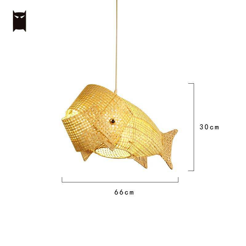 pendant light Rattan LED style fish Kids