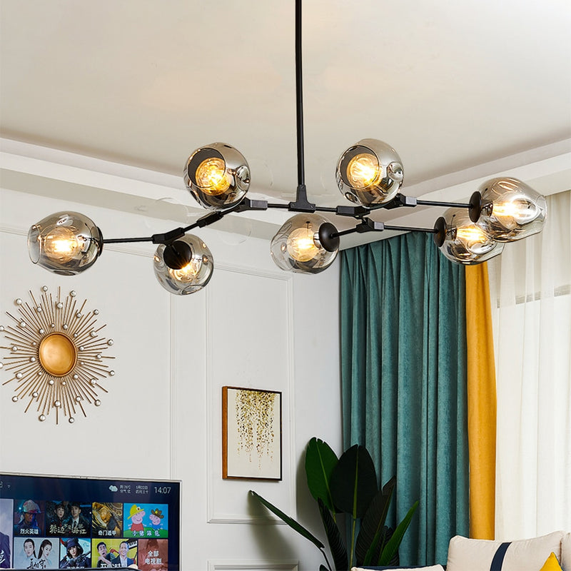 LED design chandelier with metal branches and bubbles glass Beans