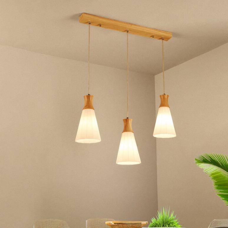 Lámpara de suspensión LED blanco escandinavo con pantalla de madera