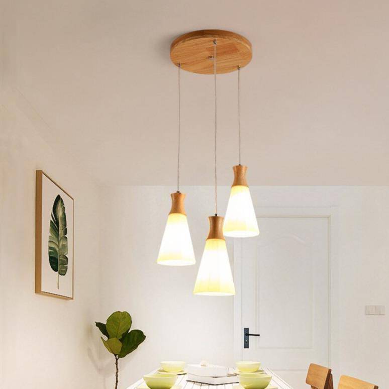 pendant light Scandinavian white LED with lampshade wood