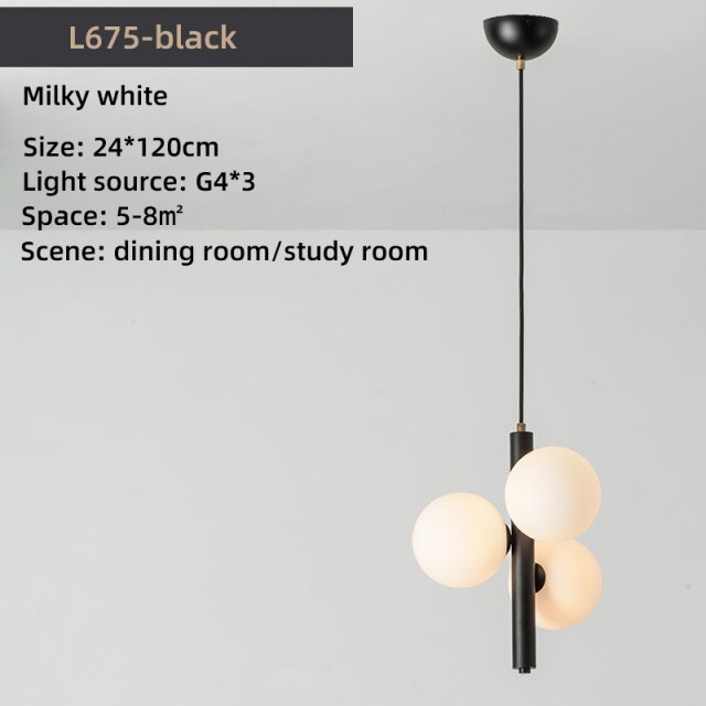 pendant light modern LED with 3 glass globes Lluna