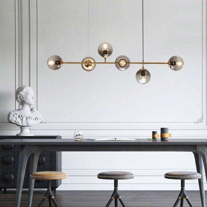 Lustre design LED en métal avec plusieurs boules en verre rétro