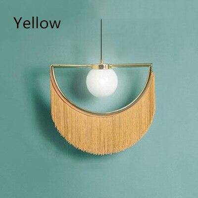 pendant light LED design with metal half-circle and colored pendant