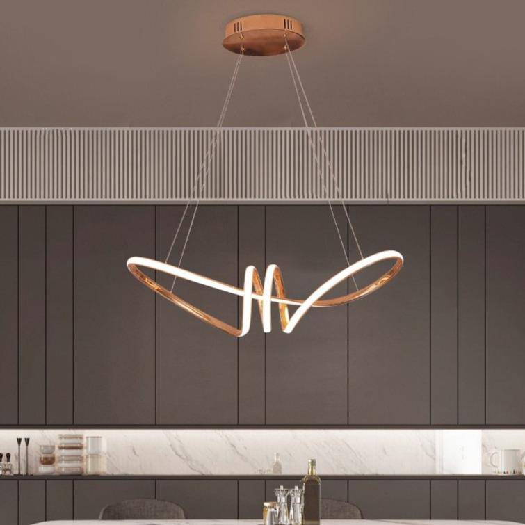 Lustre design à LED avec spirales dorées Néo