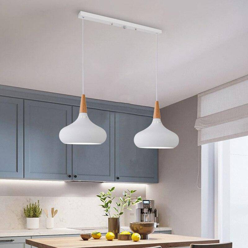 pendant light Metal LED and wooden rod Loft