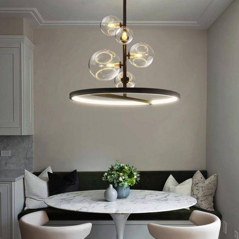 pendant light LED design with metal circle and glass balls Light Up