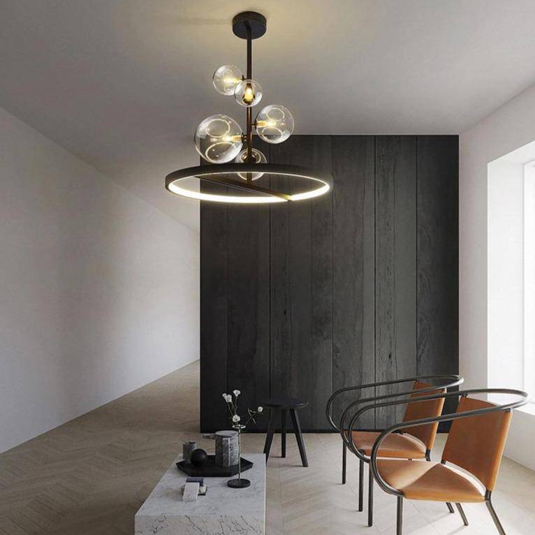 pendant light LED design with metal circle and glass balls Light Up