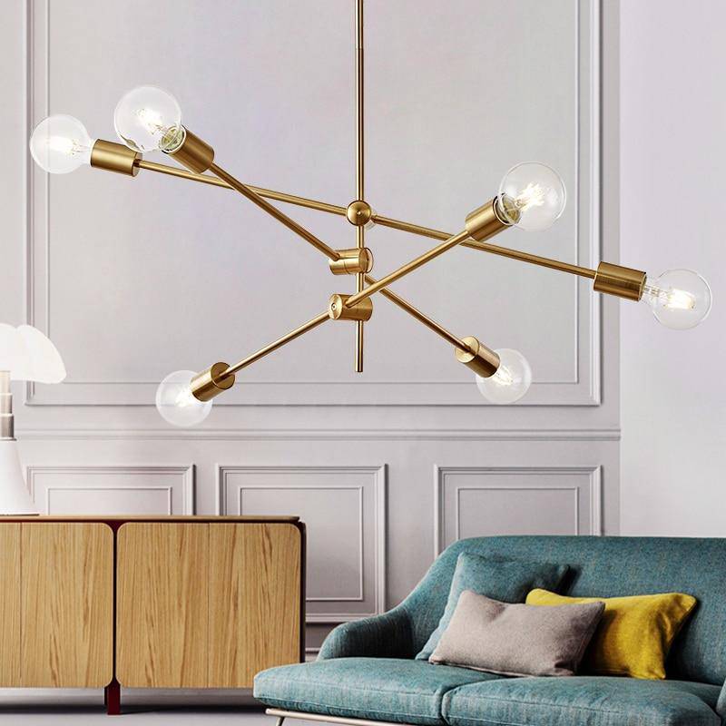 Loft LED design chandelier with gold tubes