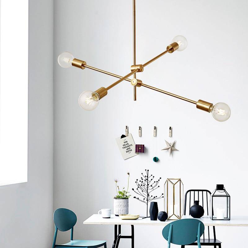 Loft LED design chandelier with gold tubes