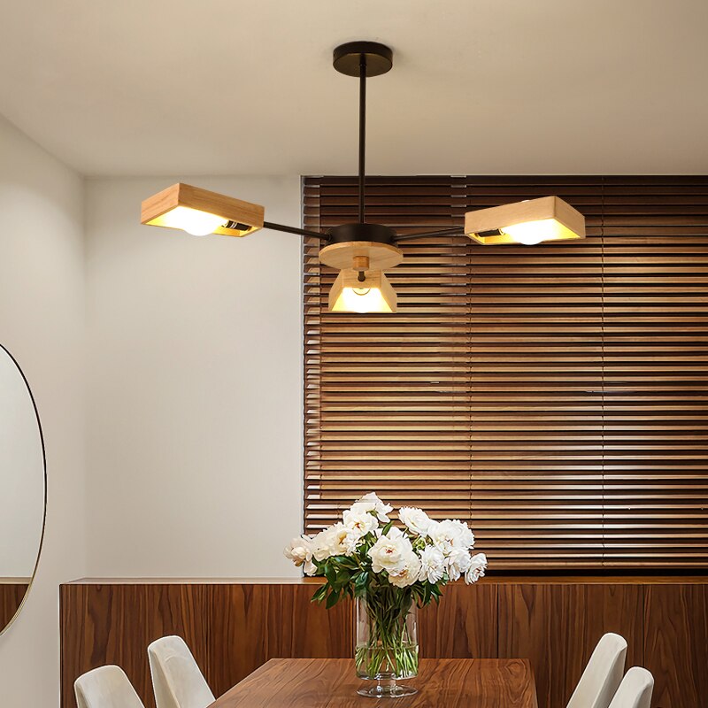Lustre scandinave LED avec lampes en bois Rauwl
