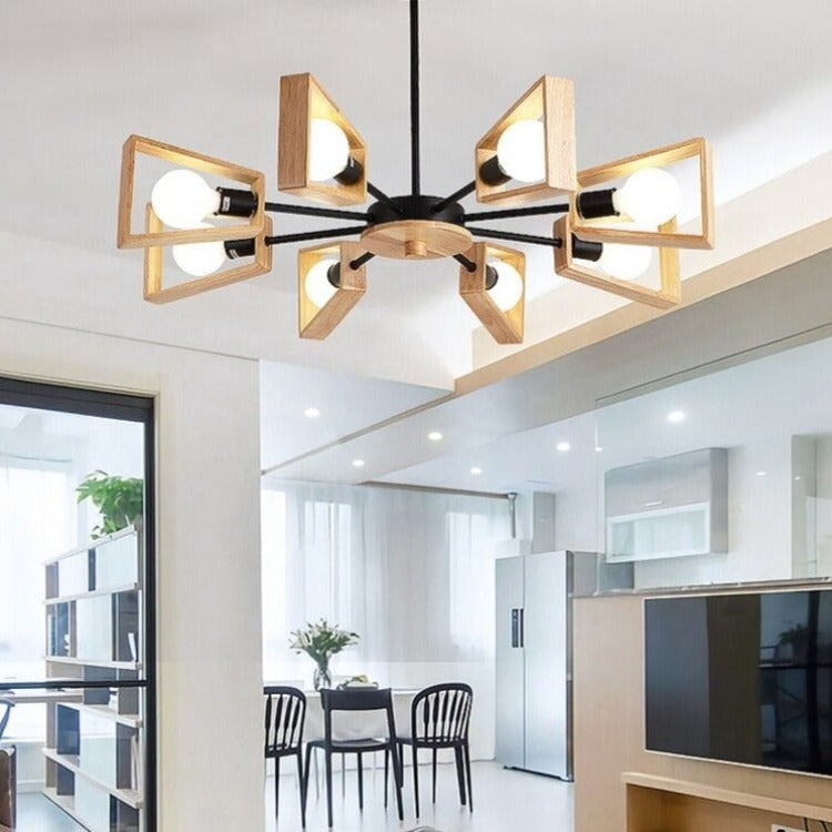 Lustre scandinave LED avec lampes en bois Rauwl