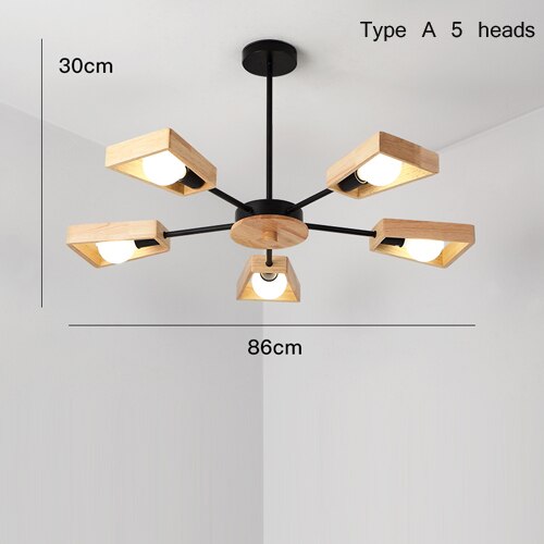 Lustre scandinave LED avec lampes en bois Rauwl