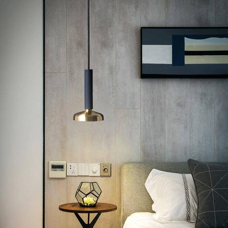 LED design pendant with cylindrical and gold lampshade Luxury