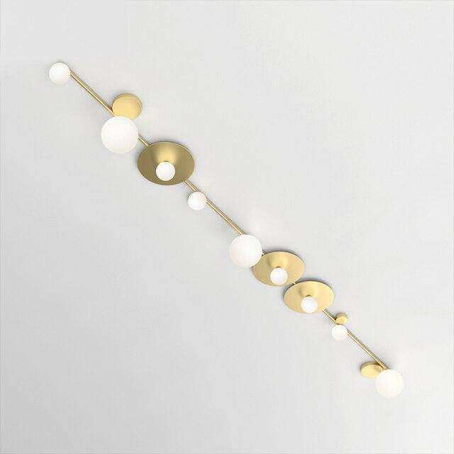 Design ceiling lamp with LEDs in gold metal and glass balls in geometric style