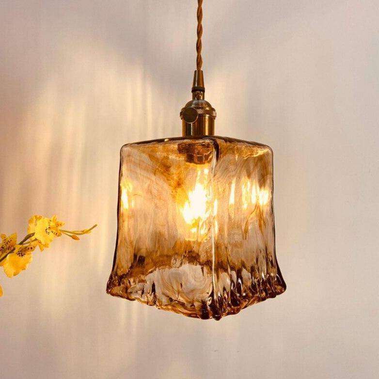 pendant light LED design with lampshade in amber glass Retro