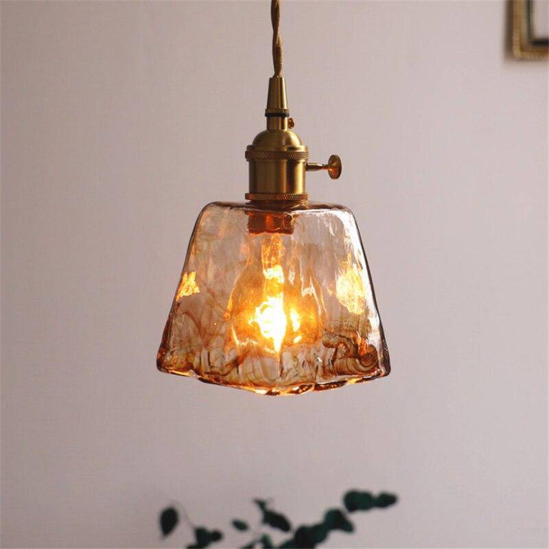 pendant light LED design with lampshade in amber glass Retro